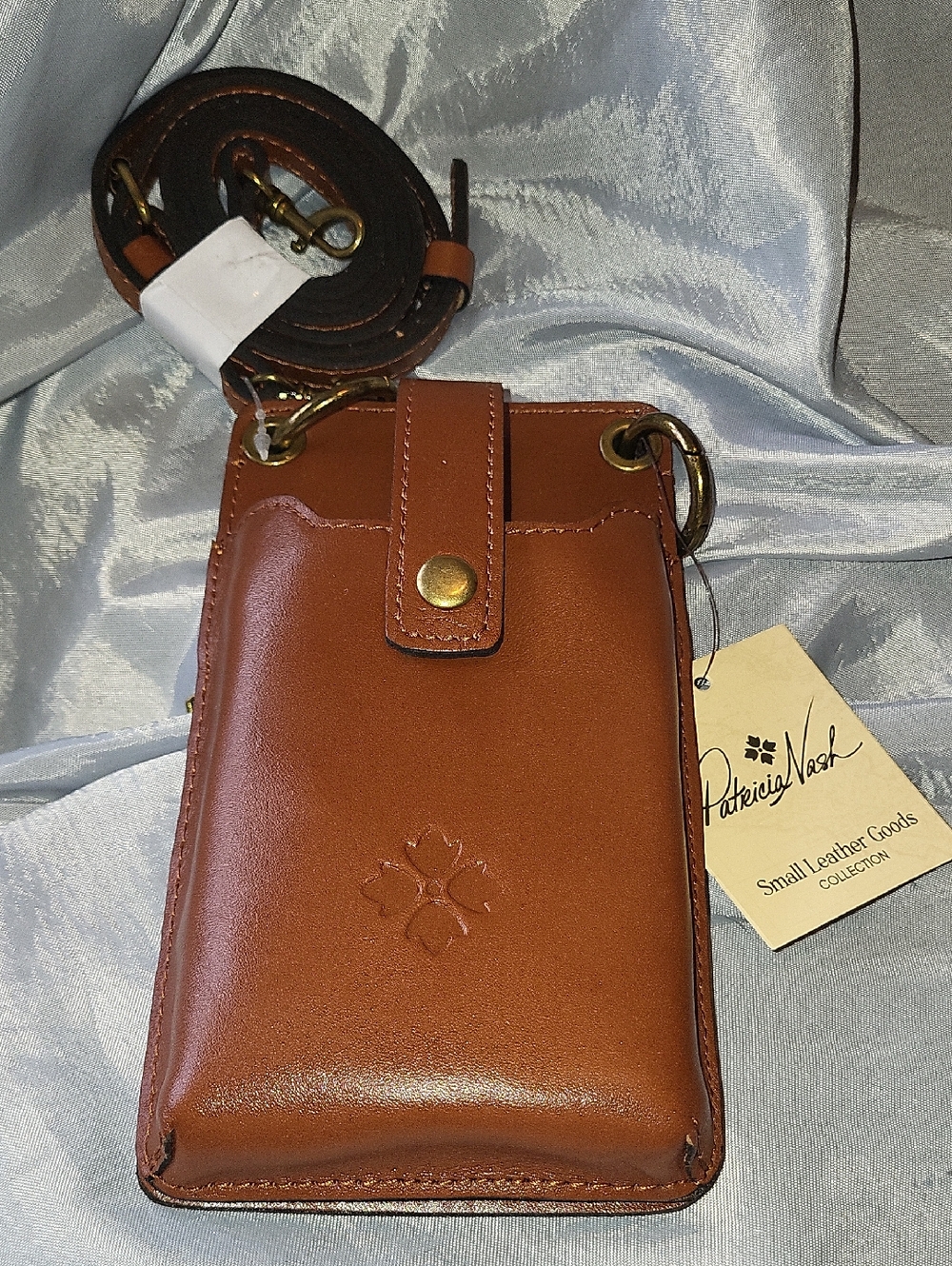 Patricia Nash Farleigh Heritage Tan Leather Crossbody Phone Case with Strap AL M